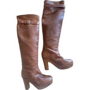 Leather Michael Kors Yolanda Over the Knee Platform Block Heel Brown Boots S z 7